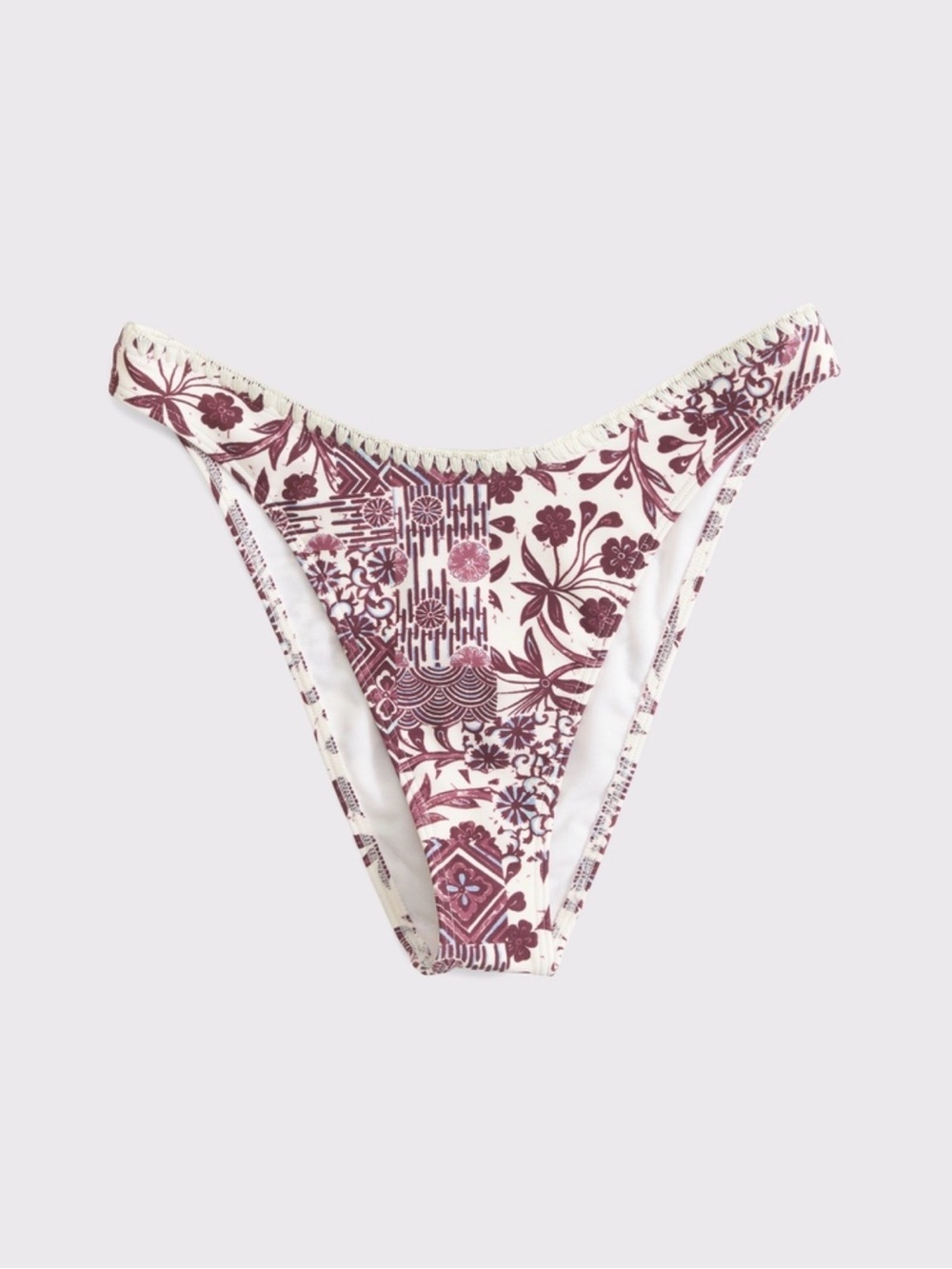 Abercrombie & Fitch White Bikini Bottom with Mauve Floral Print